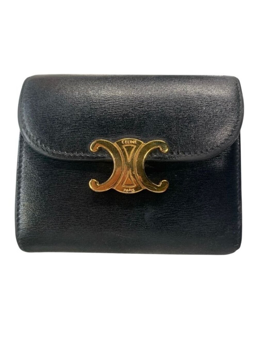 Celine Small Flap Wallet Triomphe Shiny Calfskin Black Gold